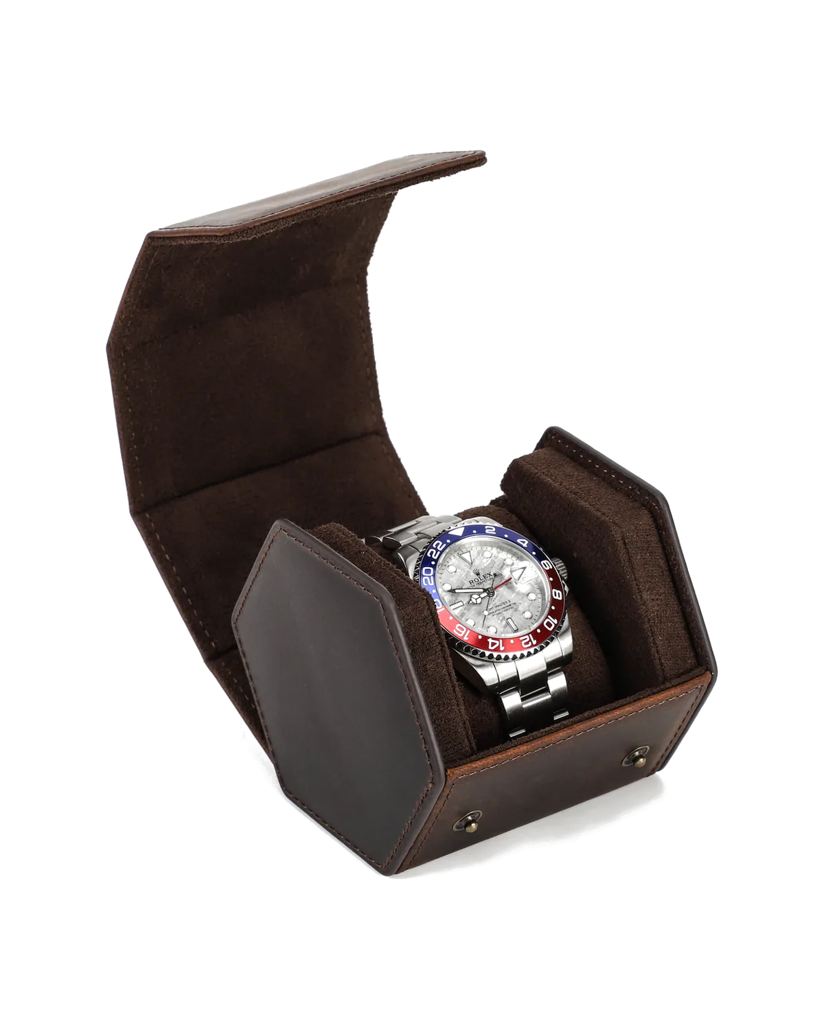 Brown Leather Watch Storage Case Open View