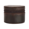 Brown Round Watch Storage Case with Zipper Closure Brown round watch storage case with leather-style exterior and zipper closure