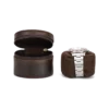Open Brown Round Watch Storage Case with Watch Cushion Open brown round watch storage case with soft cushion and zipper closure