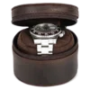 Open Brown Round Watch Storage Case with Soft Interior Open brown round watch storage case with soft interior and zipper closure