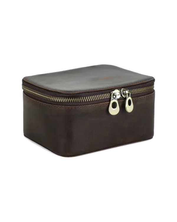 Brown Travel Watch Organizer Case with Zipper Closure Brown travel watch organizer case with leather-style exterior and zipper closure