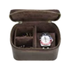 Open brown travel watch organizer case with soft interior compartments Open brown travel watch organizer case with soft interior compartments