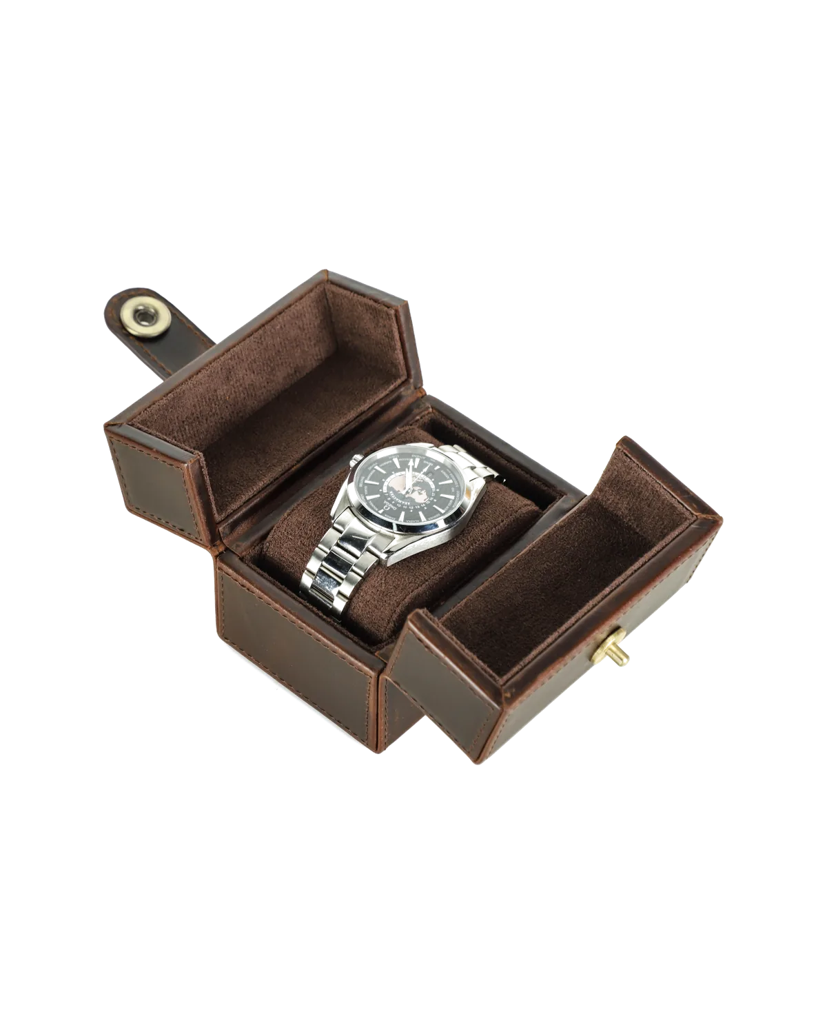 Brown Leather Travel Watch Organizer Case Open View