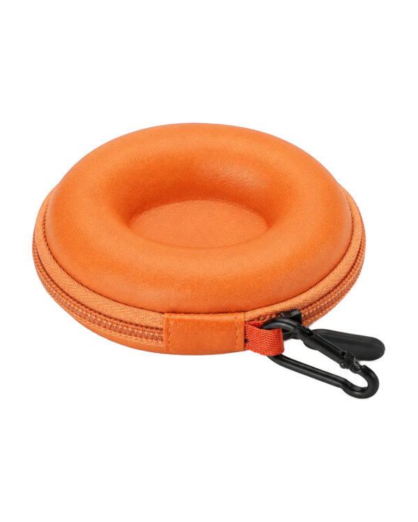 round-watch-case-orange-closed Orange Watch Travel Case – Round Zipper Case with Clip