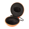 round-watch-case-orange-open-empty-front Orange Watch Travel Case – Round Zipper Case with Clip