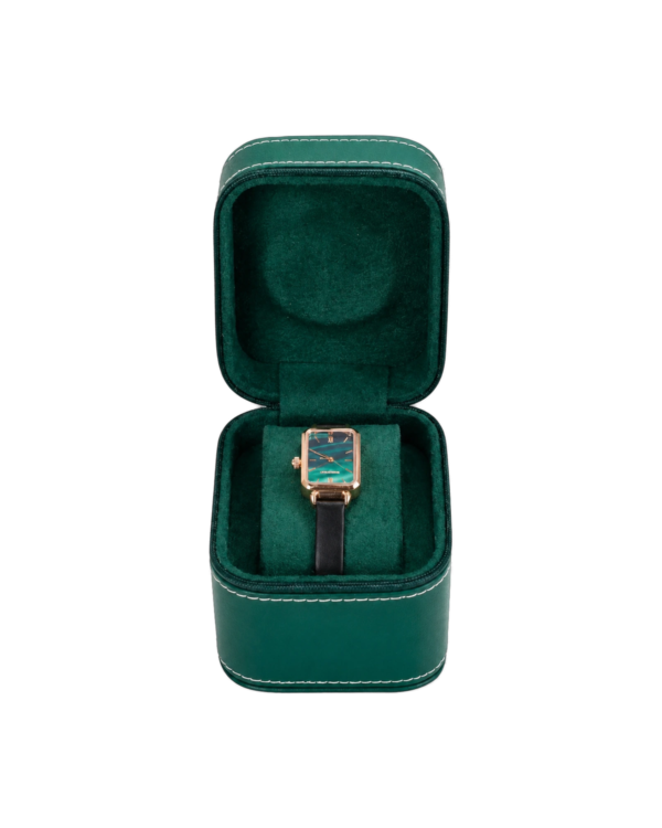 single-watch-box-teal-open-front Green Watch Travel Case – Square Zipper Watch Storage Box