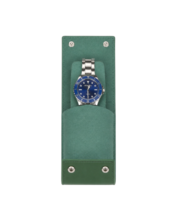 travel-watch-pouch-green-open Green Watch Roll – Single Watch Travel Case
