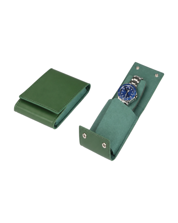 travel-watch-pouch-green-set Green Watch Roll – Single Watch Travel Case